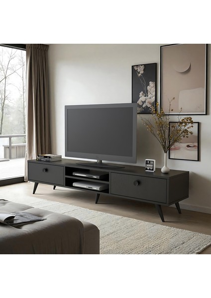 Arya Tv Ünitesi Tv Sehpası Ahşap Ayak, 2 Çekmeceli Ar5