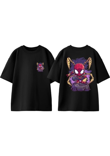 Örumcek Adan Tasarım Sırt Baskılı Pamuk Siyah Oversize T Shirt