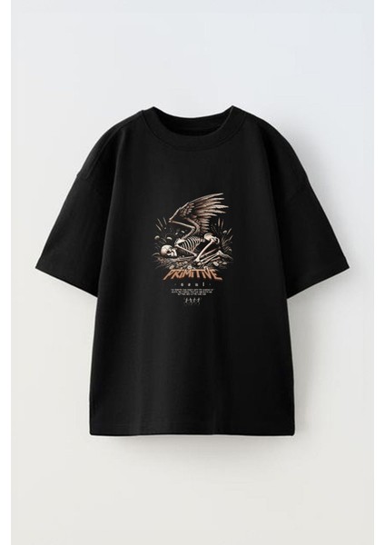 Soul Primitive Ön Baskılı Pamuk Siyah Oversize T Shirt