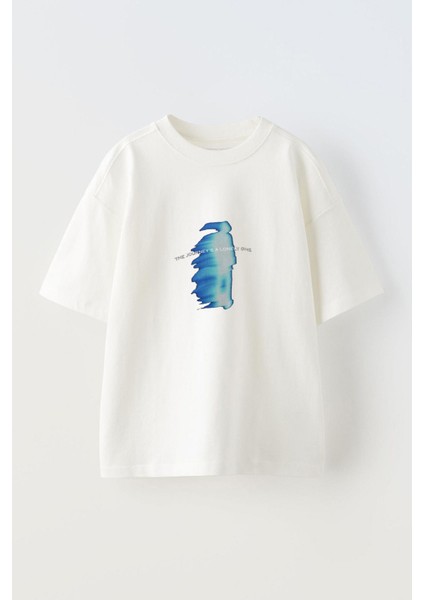 Journey Ön Baskılı Pamuk Beyaz Oversize T Shirt