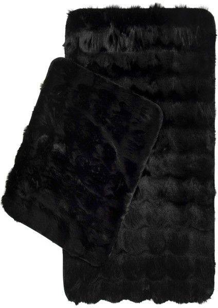 Premium Deri Taban, Yüksek Tüylü Yumuşak,bubble Post Banyo Paspası 2'li 100X60 - 60X50 cm - Siyah