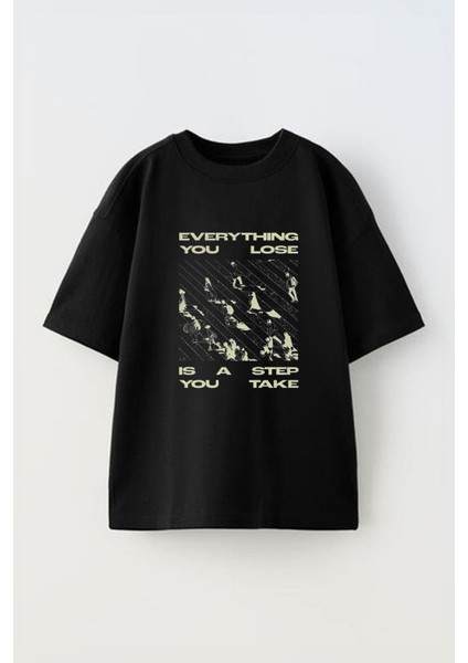 Evertyhıng Ön Baskılı Pamuk Siyah Oversize T-Shirt