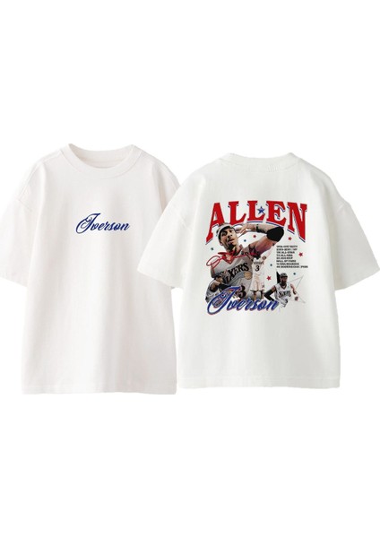 Allen Ön Arka Baskılı Pamuk Beyaz Oversize T Shirt