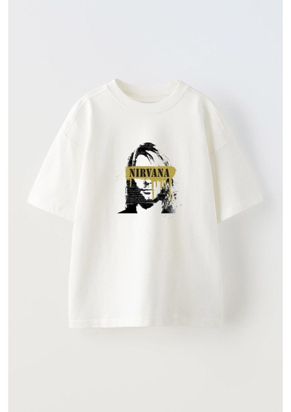 Nirvana Face Ön Baskılı Pamuk Beyaz Oversize T Shirt