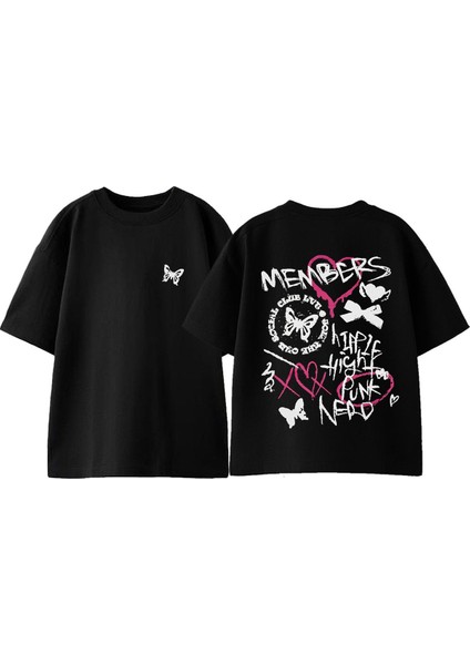 Members Love Tasarım Sırt Baskılı Pamuk Beyaz Oversize T Shirt