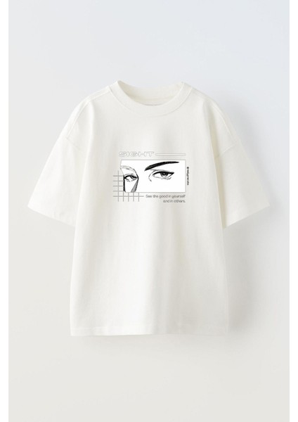 Sıght See The Good In Ön Baskılı Pamuk Beyaz Oversize T Shirt