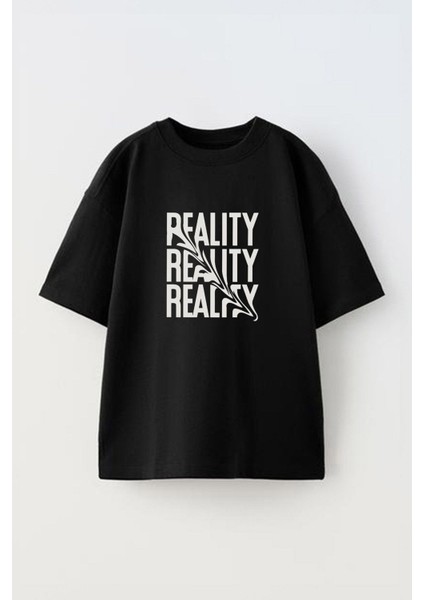 Modern Motivational Quote Ön Baskılı Pamuk Siyah Oversize T Shirt