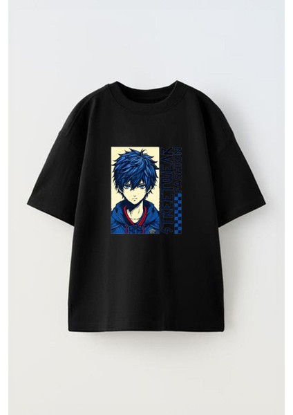 Fashionable Youth Ön Baskılı Pamuk Siyah Oversize T Shirt