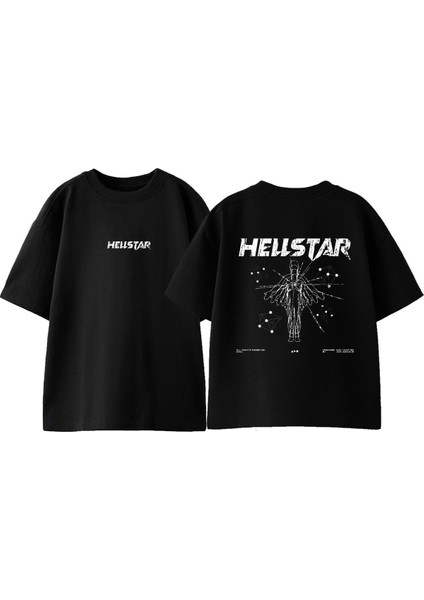 Hellstar Tasarım Sırt Baskılı Pamuk Siyah Oversize T Shirt