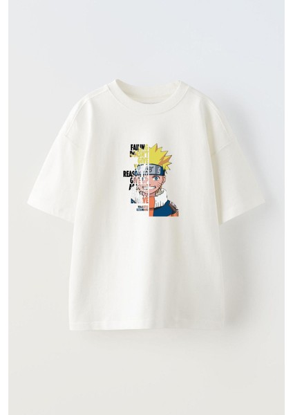 Anime Faılıng Doesnt Ön Baskılı Pamuk Beyaz Oversize T Shirt