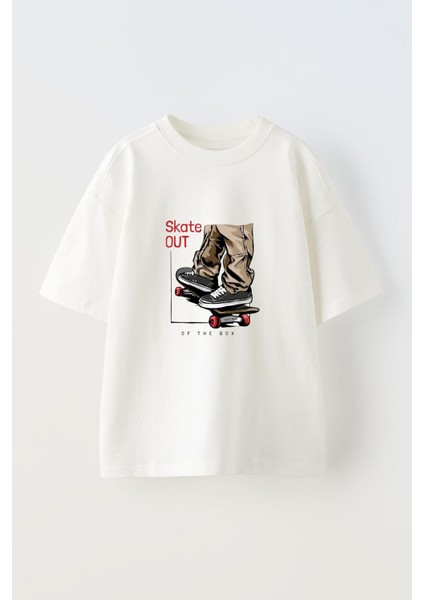 Skate Out Ön Baskılı Pamuk Beyaz Oversize T-Shirt