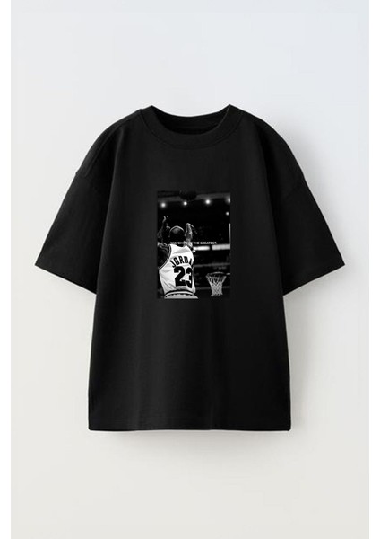 Watch Me Be The Greatest Ön Baskılı Pamuk Siyah Oversize T Shirt
