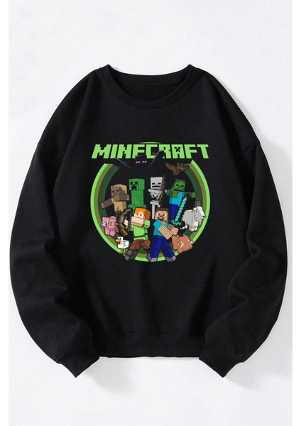 Alien Gang Tasarım Sırt Baskılı Siyah Sweatshirt
