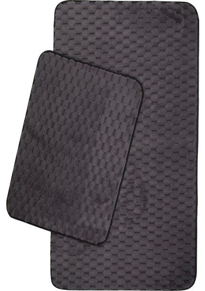 Premium Deri Taban, Petek Dokulu Yumuşak, Post Banyo Paspası 2'li 100X60 - 60X50 cm - Antrasit
