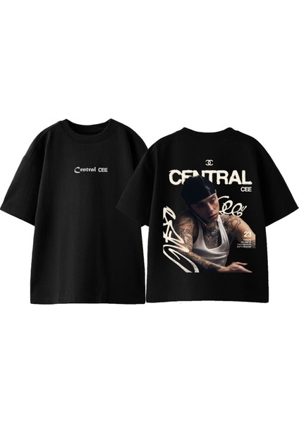 Central Cee Tasarım Sırt Baskılı Pamuk Siyah Oversize T Shirt