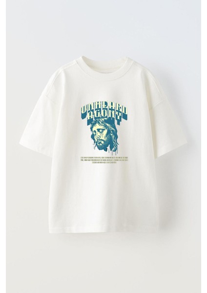 Unheard Agony Crying Ön Baskılı Pamuk Beyaz Oversize T Shirt