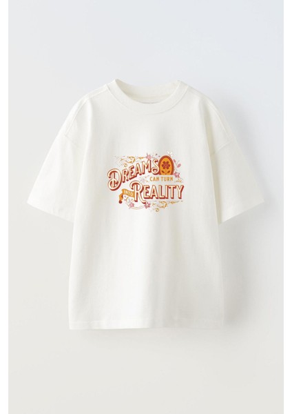 Floral Dreams Realıty Ön Baskılı Pamuk Beyaz Oversize T Shirt