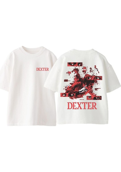 Dexter Tasarım Sırt Baskılı Pamuk Beyaz Oversize T Shirt