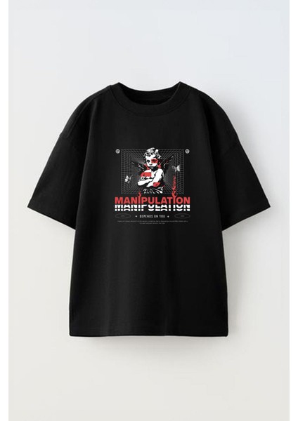 Manipulation Baby Ön Baskılı Pamuk Siyah Oversize T Shirt