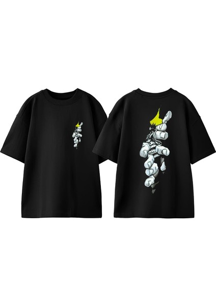 Titan Tasarım Sırt Baskılı Pamuk Siyah Oversize T Shirt