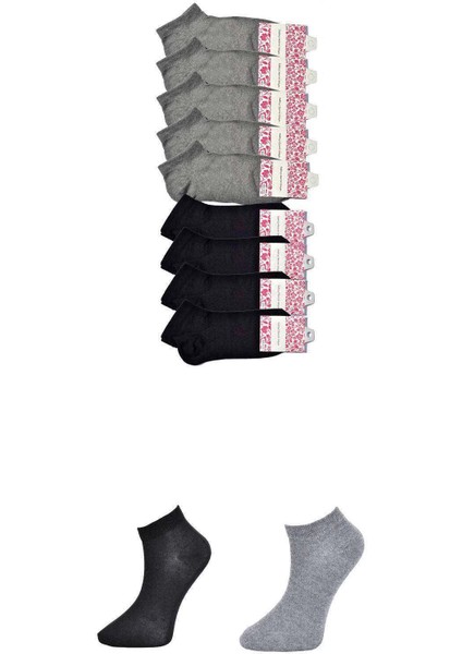 Siyah ve Gri Kadın Bilek Çorap 9 Çift