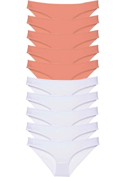 10 Adet Eko Set Likralı Kadın Slip Külot Pudra Beyaz