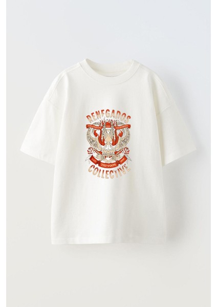 Renegados Collective Ön Baskılı Pamuk Beyaz Oversize T Shirt