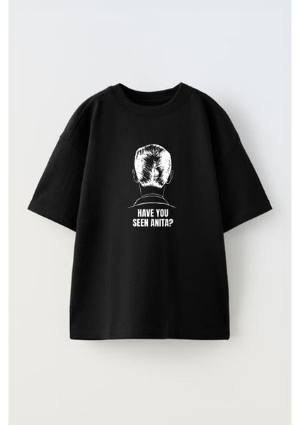 Have You Seen Anıta Ön Baskılı Pamuk Siyah Oversize T Shirt