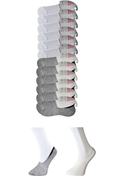 Gri ve Beyaz Kadın Babet Çorap 12 Çift