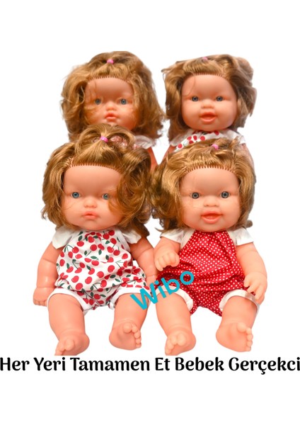 Oyuncak Gerçekçi Et Bebek Her Yeri Tamamen Et Vinil Gövdeli 35 cm Kahve Rengi Saçlı