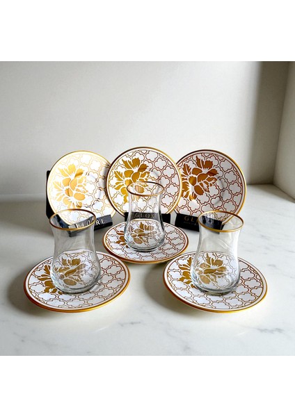 Altın Detaylı Lüks 6 Kişilik Çay Seti | Elegance Koleksiyonu