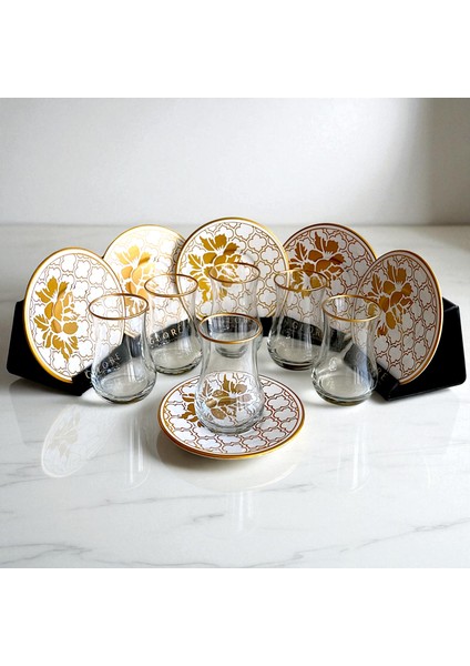 Altın Detaylı Lüks 6 Kişilik Çay Seti | Elegance Koleksiyonu fiyatları