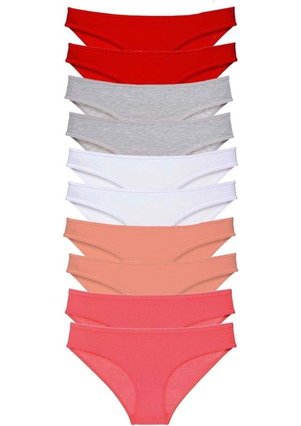 10 Adet Süper Eko Set Likralı Kadın Slip Külot Kırmızı Gri Beyaz Pudra Fuşya