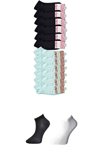 Siyah ve Beyaz Kadın Bilek Çorap 12 Çift