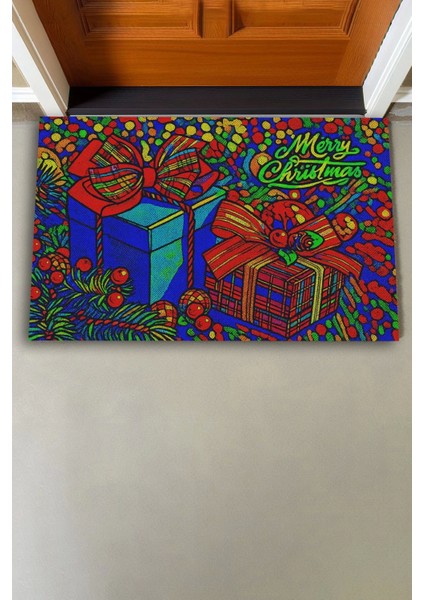 Merry Christmas Yılbaşı Hediye Kutulu Welcome Hoş Geldiniz Kapı Önü Paspası 45X70CM modelleri
