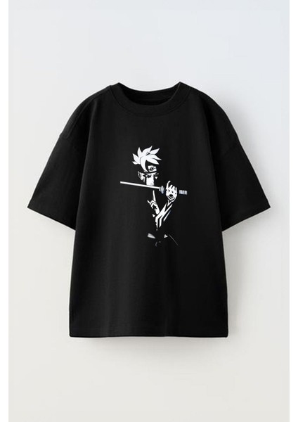 Boruto Black Ön Baskılı Pamuk Siyah Oversize T Shirt