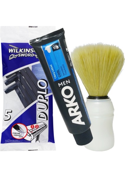 Cool Tıraş Kremi 100 Gr, Duplo Çift Bıçaklı Tıraş Bıçağı 5'li Poşet, Tıraş Fırçası Seti