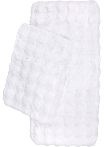 Premium Deri Taban, Yüksek Tüylü Yumuşak,bubble Post Banyo Paspası 2'li 100X60 - 60X50 cm - Beyaz