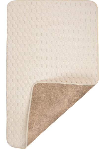 Premium Kalite, Deri Taban, Petek Dokulu Yumuşak, Post Banyo Paspası 2'li 100X60 - 60X50 cm - Krem modelleri