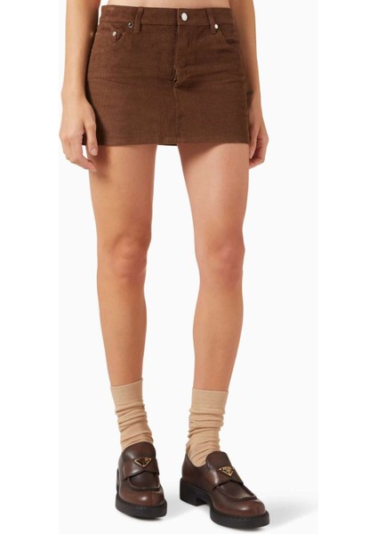 Kahverengi Cherry Mini Etek - Denim, Yapılandırılmış Denim ve Modern Tarz ile Vintage Dokunuş