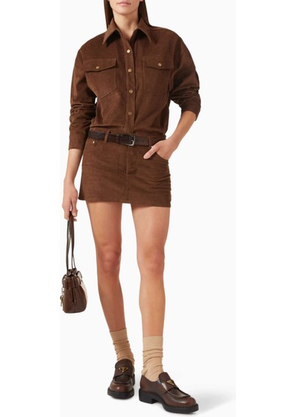 Kahverengi Cherry Mini Etek - Denim, Yapılandırılmış Denim ve Modern Tarz ile Vintage Dokunuş fiyatları