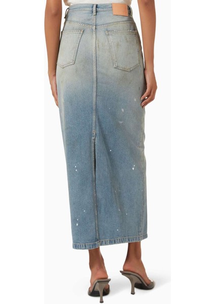 Açık Mavi Denim Etek - Distressed Detaylı, 60% Pamuk 40% Lyocell, Rahat ve Şık modelleri