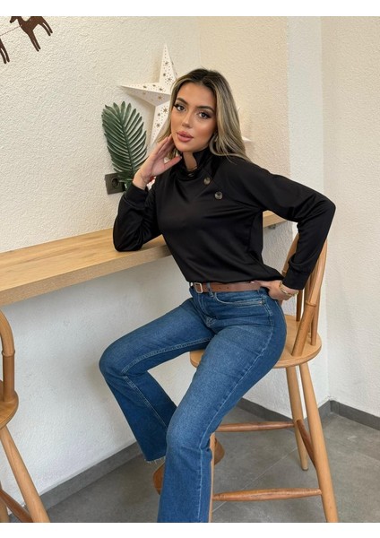 Kadın Uzun Kollu Balıkçı Yaka Düğme Detay şardonlu Dalgıç Bluz fırsatları