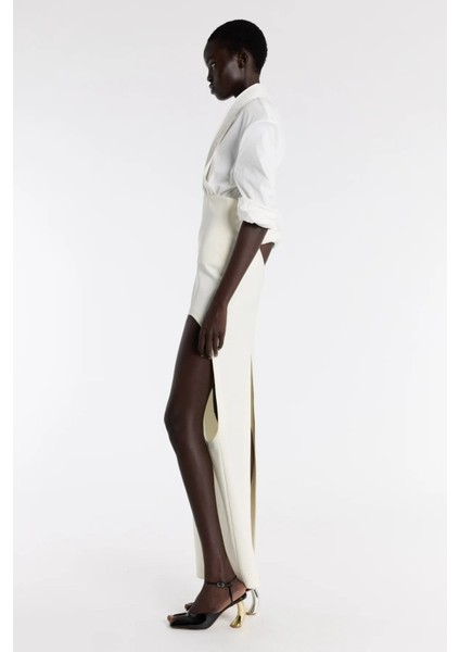 Inci Beyazı Yüksek Bel Maxi Kalem Etek Yırtmaç ve Kesik Detaylı Modern Şıklık fiyatları