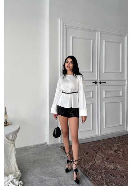 KEMER DETAYLI SATEN BLUZ - Beyaz