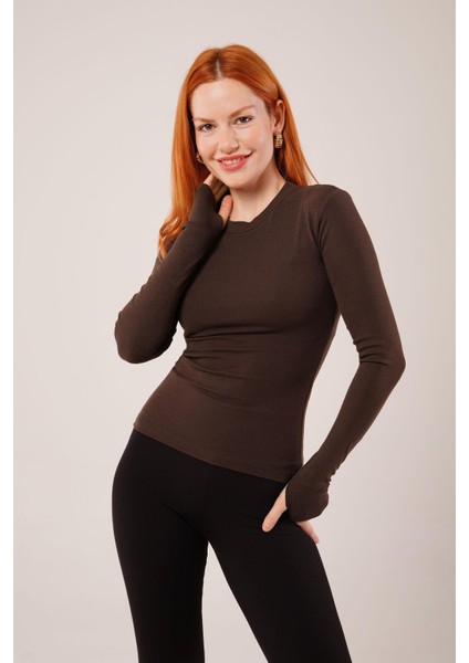 Uzun Kollu Basic Kahverengi Bluz