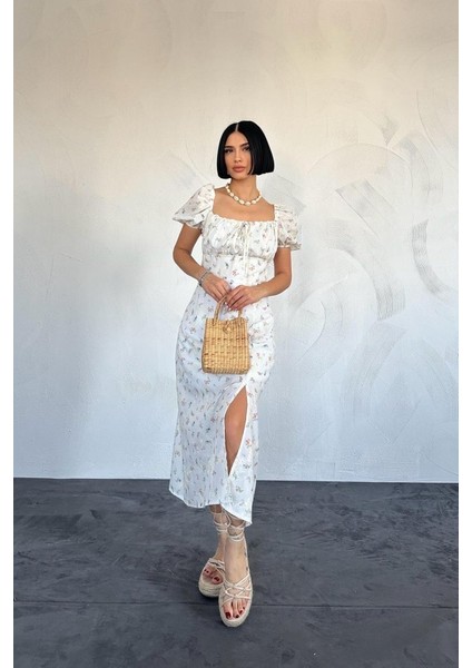 Lila Çiçekli Yazlık Elbise