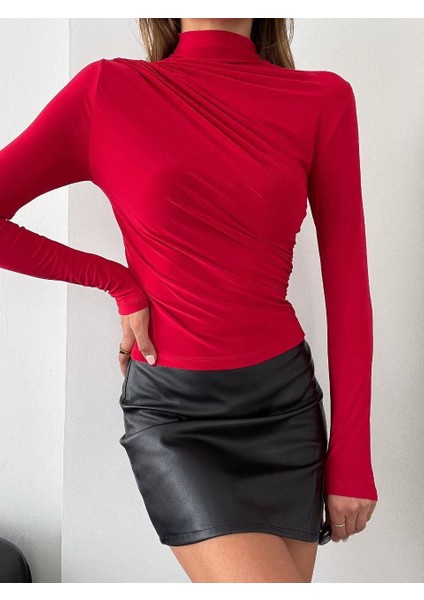 Kadın Uzun Kollu Omuz Büzgü Detay Vanezia Kumaş Bluz
