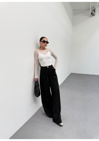 230 Gr Poly Viscose Full Lycra Pi̇leli̇ Palazzo Pantolon