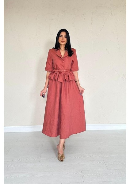 Moccah İnce Kemerli Fırfırlı Ceket Ve Büzgülü Etek Takım fiyatları